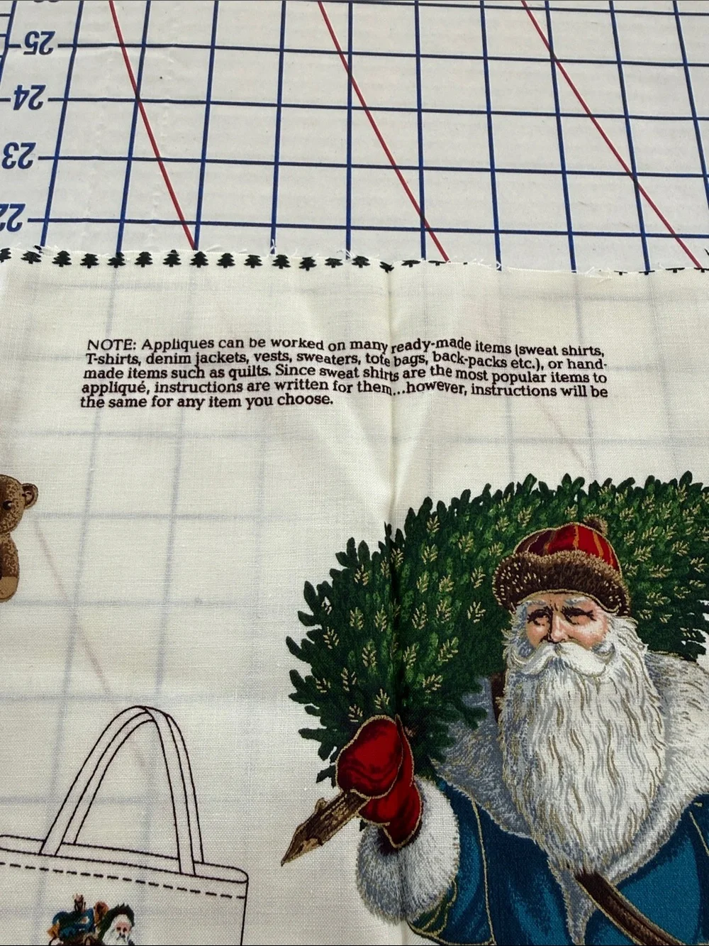 Vintage Olde Father Christmas Fabric Applique Panel Victorian Santa Uncut